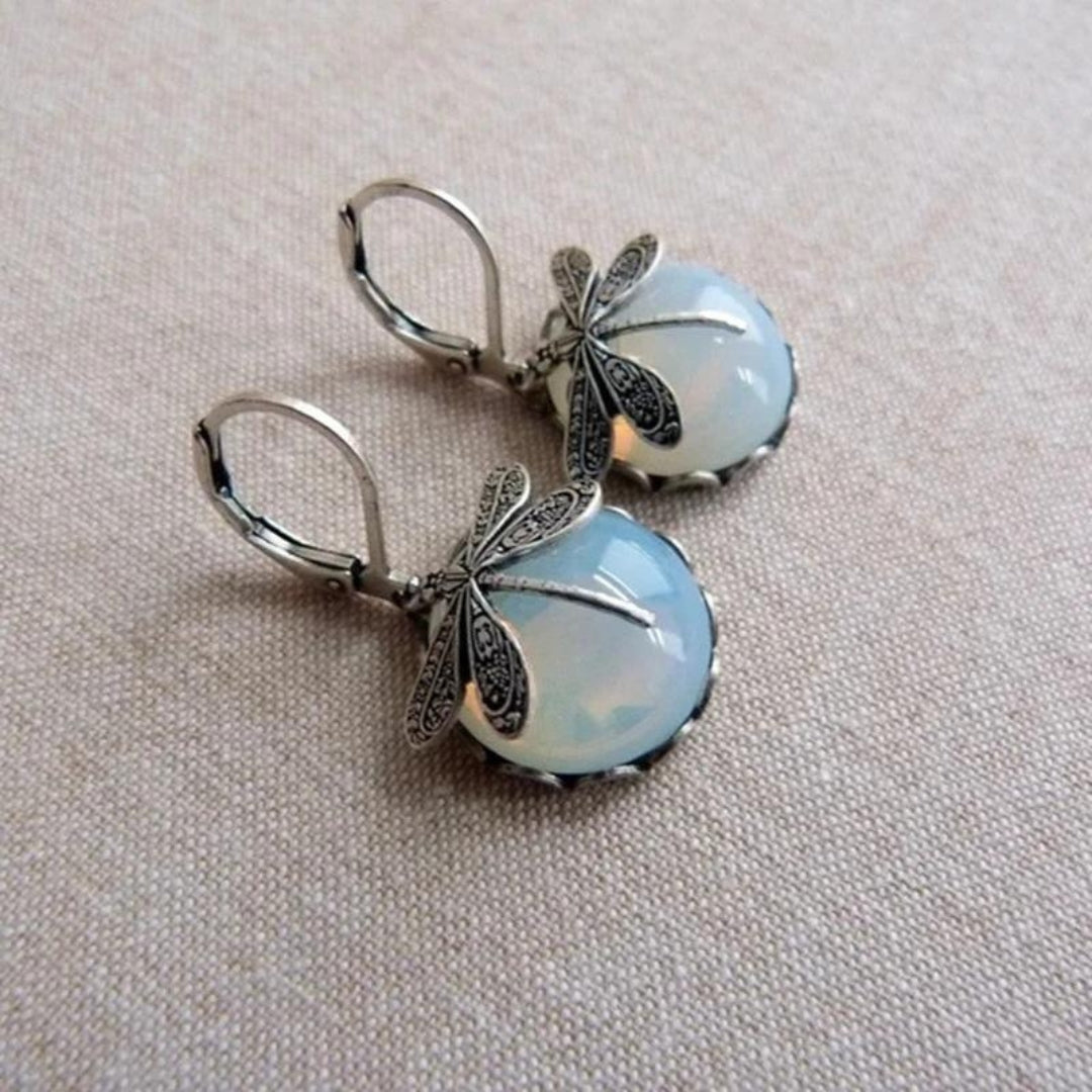 White Crystal Dragonfly Earrings in Silver 925