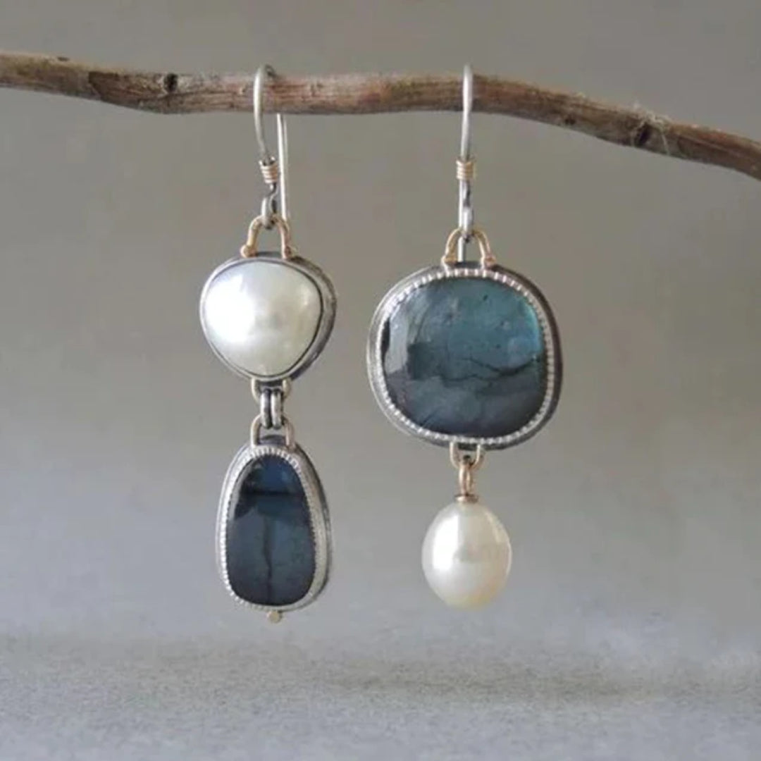 Blue Vintage Stone Bead Earrings