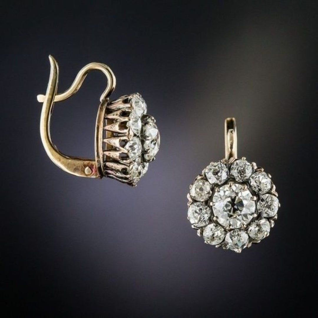Gemstone Inlay Vintage Gold Earrings - Exclusive Design