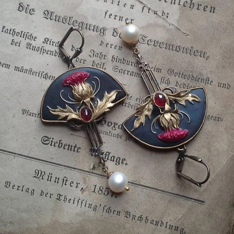 Retro Red Pearl Earrings