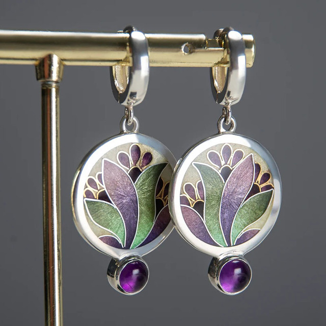 Purple Boho Crystal Earrings