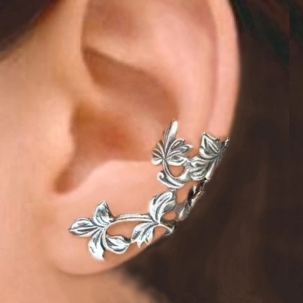 Silver Leaf Earrings in Vintage Style