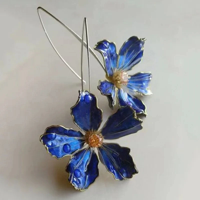 Vintage Blue Flower Earrings - Blissful Elegance