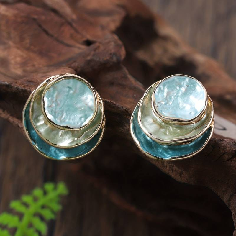 Retro Multi-Layered Round Earrings with Painted Finish
