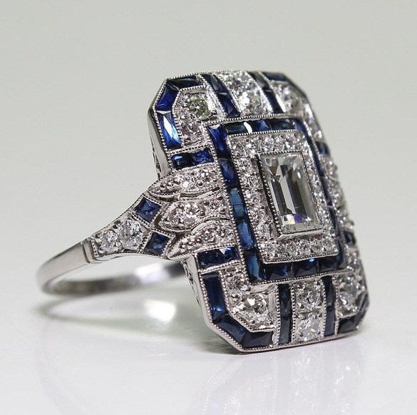 Blue zircon vintage polished silver ring