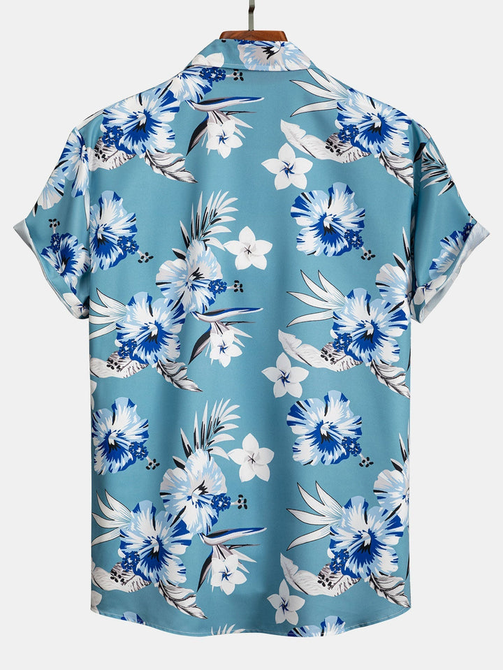 Tropical Floral Print Button-Up Shirt and Swim Shorts
