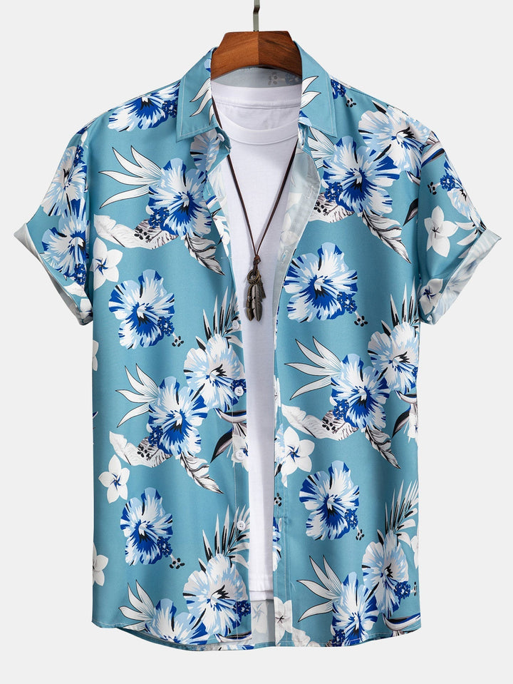 Tropical Floral Print Button-Up Shirt and Swim Shorts