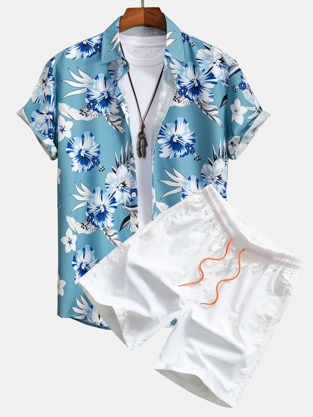 Tropical Floral Print Button-Up Shirt and Swim Shorts