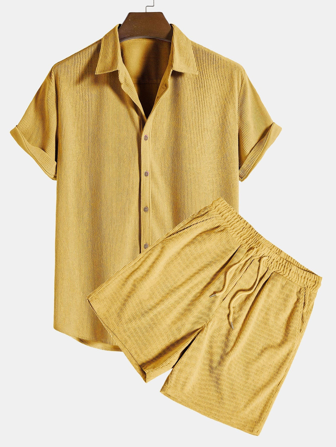 Short Sleeve Corduroy Shirt with Buttons and Shorts