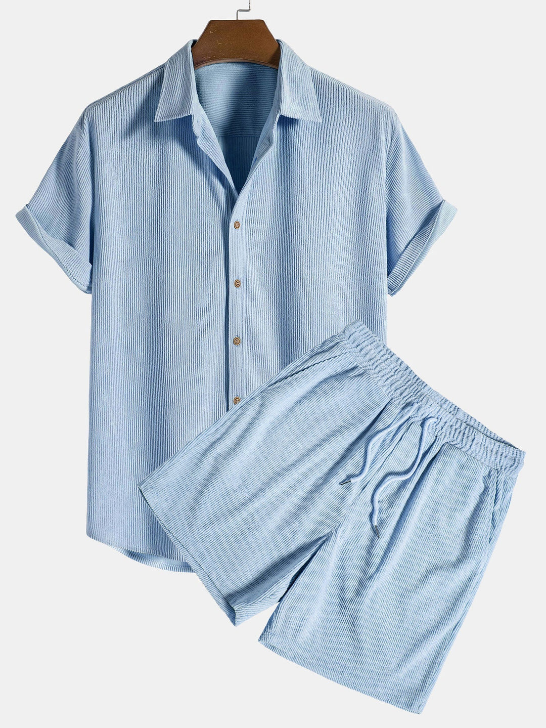 Short Sleeve Corduroy Shirt with Buttons and Shorts