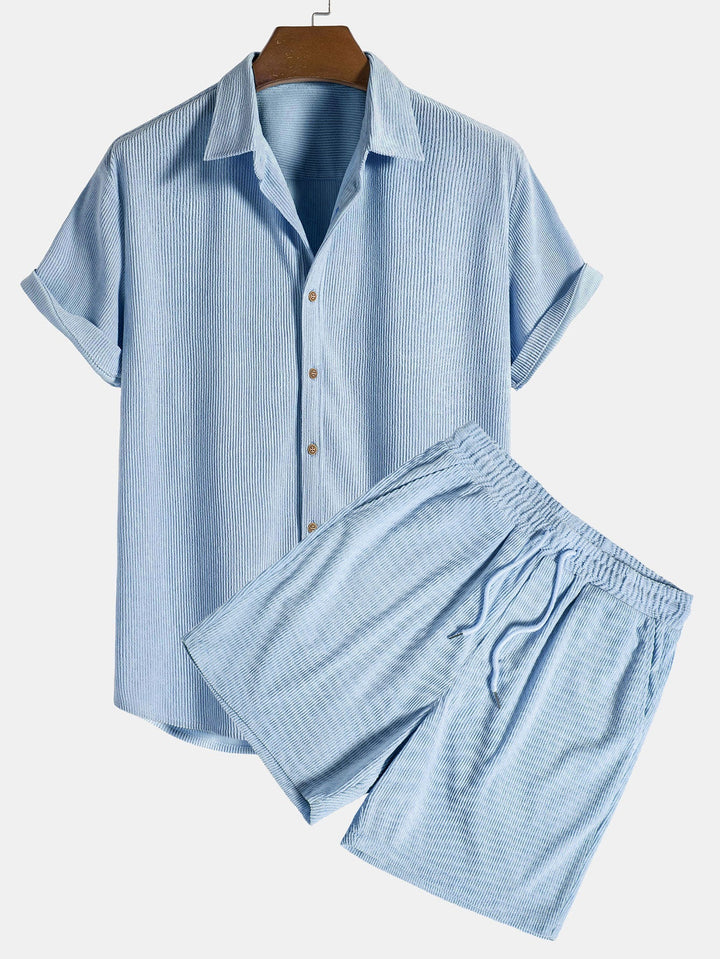 Short Sleeve Corduroy Shirt with Buttons and Shorts