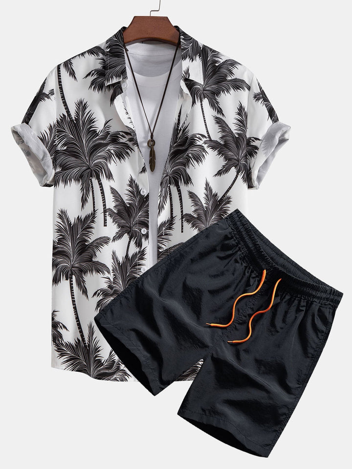 Printed Palm Button-Up Shirt & Swim Shorts
