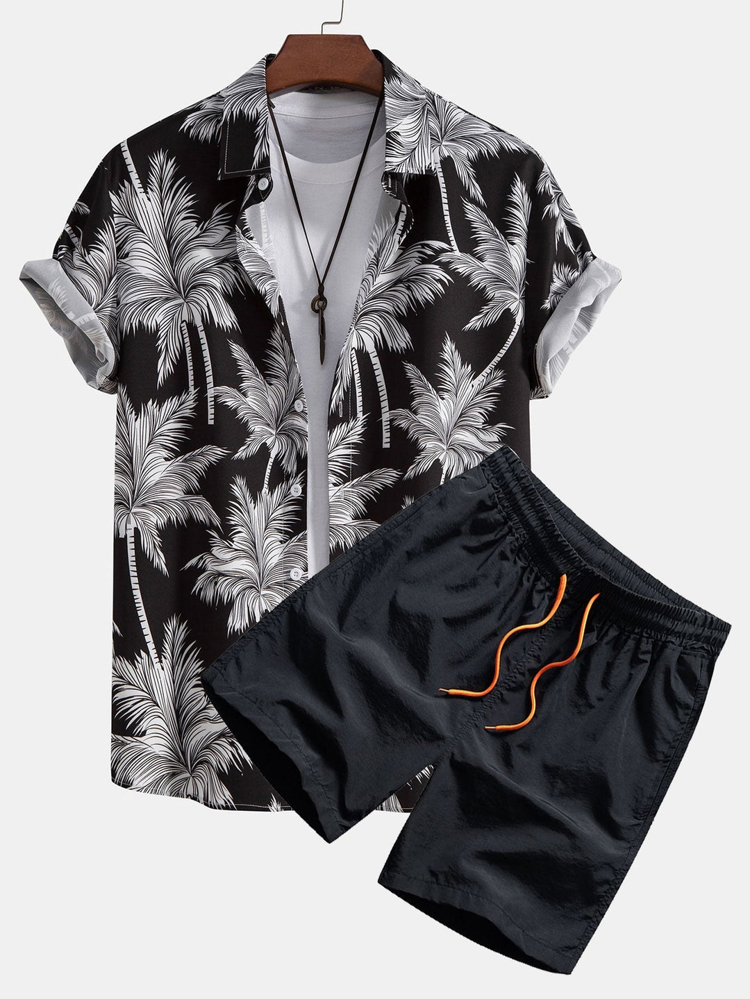 Printed Palm Button-Up Shirt & Swim Shorts
