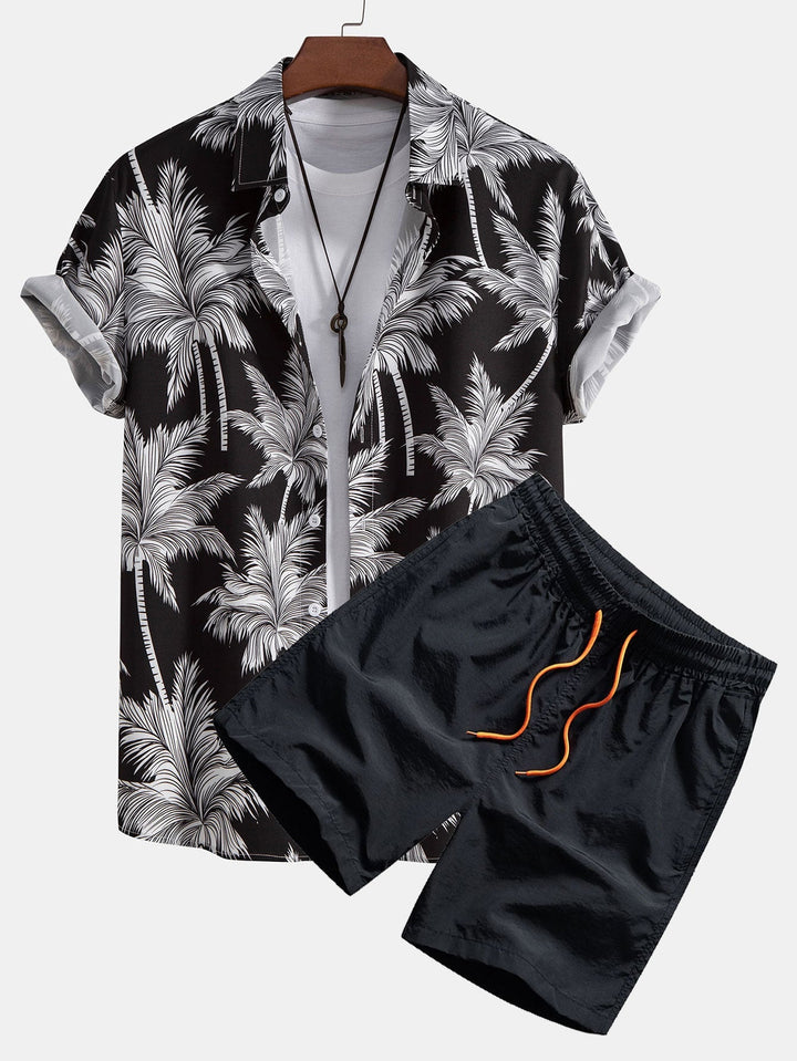 Printed Palm Button-Up Shirt & Swim Shorts