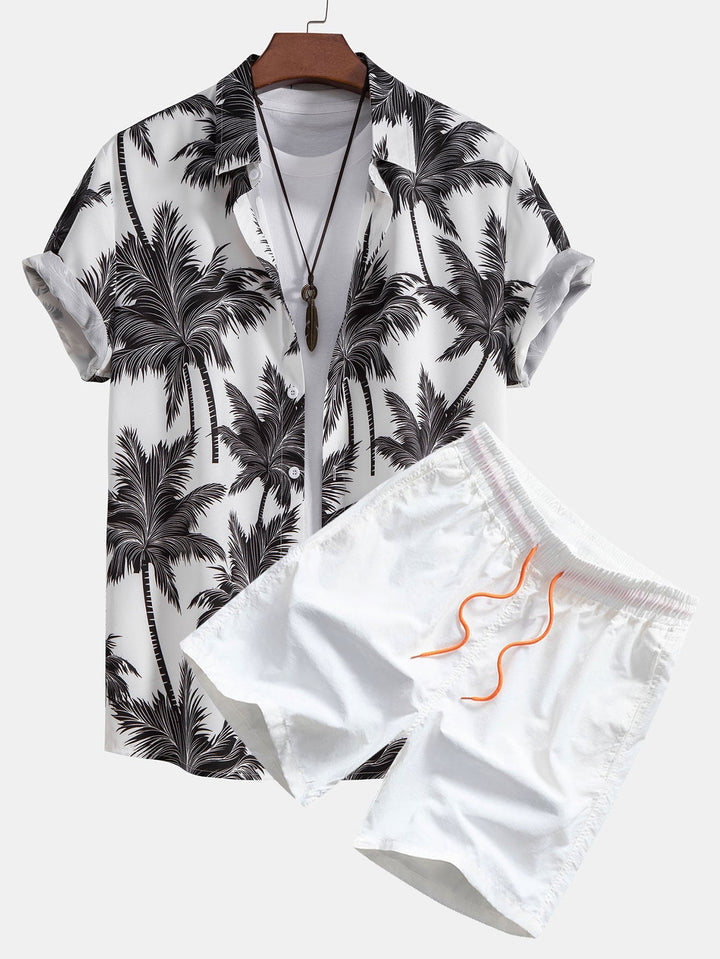 Printed Palm Button-Up Shirt & Swim Shorts
