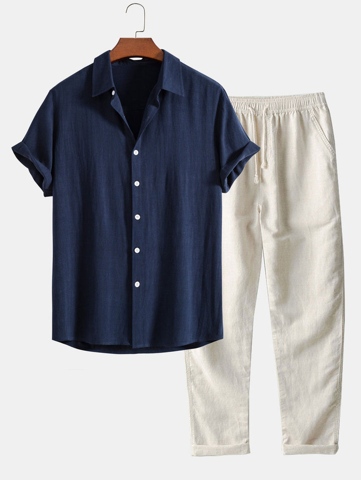 Button-Up Shirt in Linen and Rayon Blend & Straight Leg Linen Pants