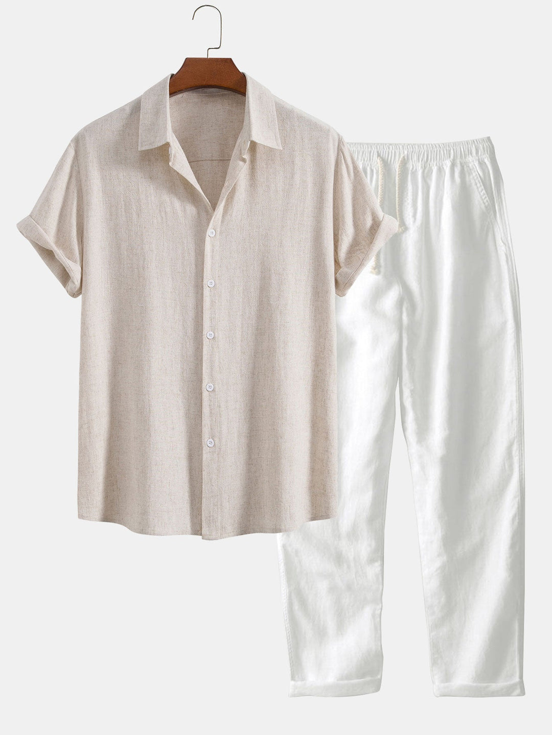 Button-Up Shirt in Linen and Rayon Blend & Straight Leg Linen Pants