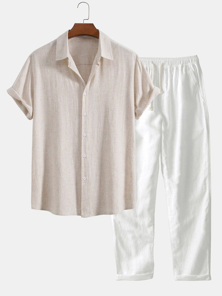 Button-Up Shirt in Linen and Rayon Blend & Straight Leg Linen Pants