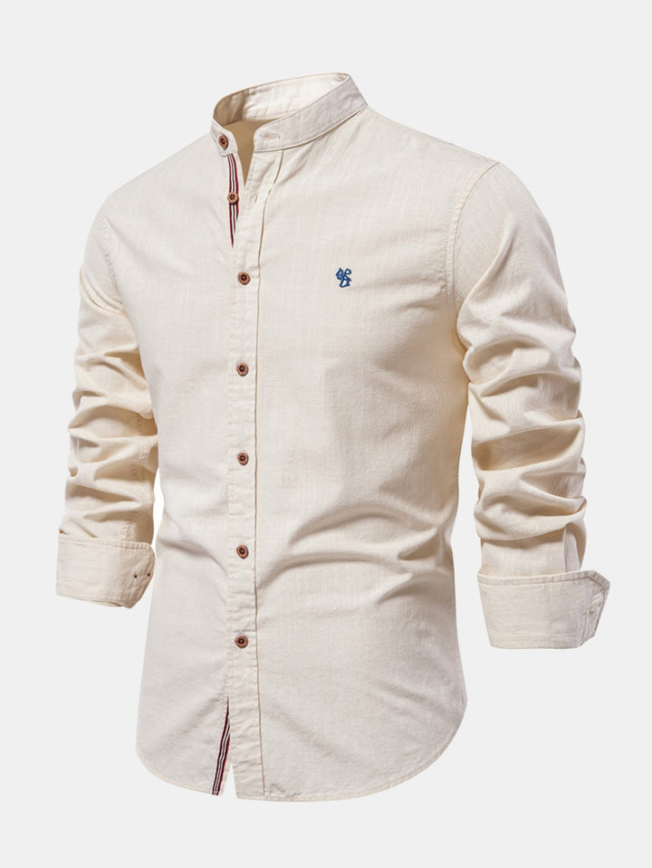 High Neck Linen Effect Long Sleeve Shirt