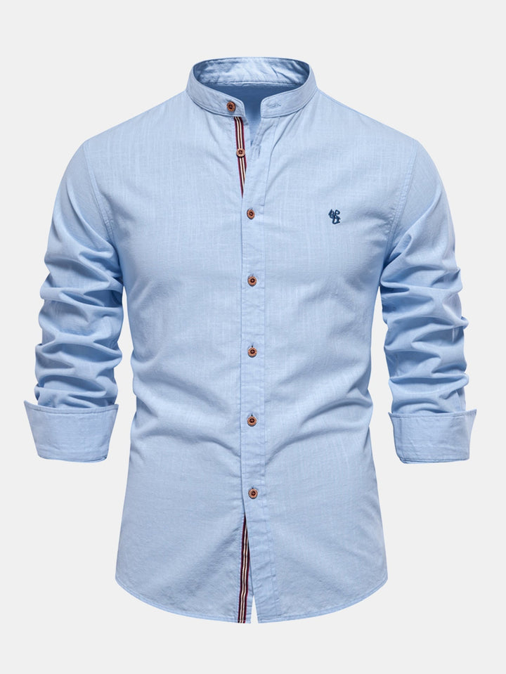 High Neck Linen Effect Long Sleeve Shirt