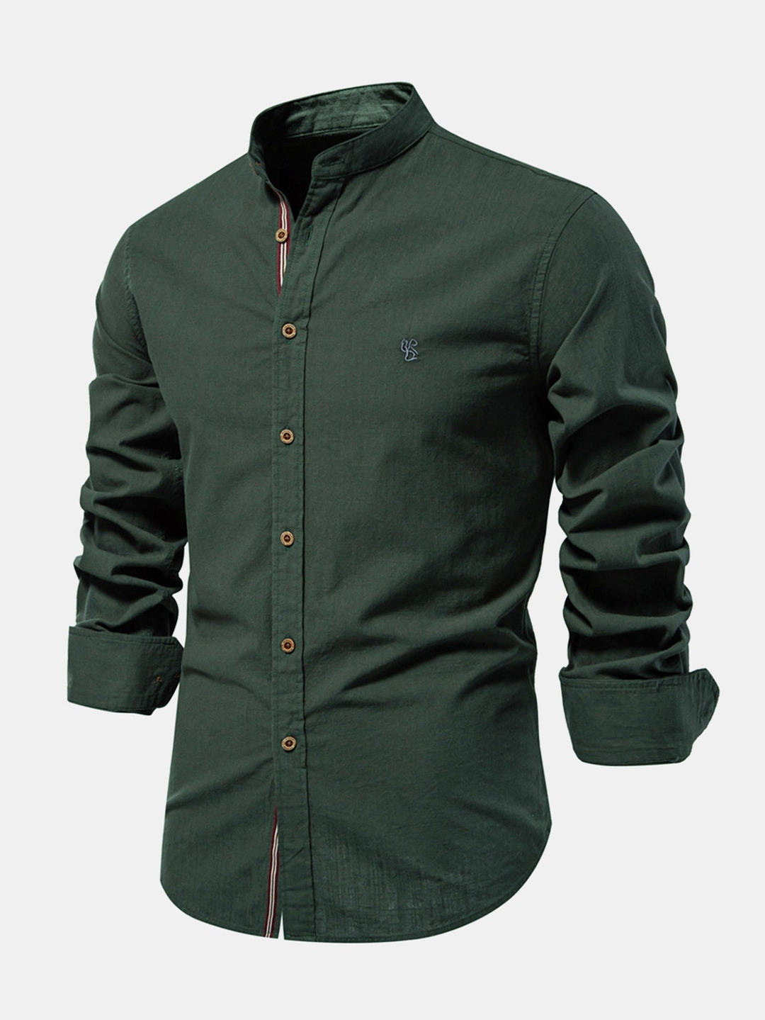 High Neck Linen Effect Long Sleeve Shirt