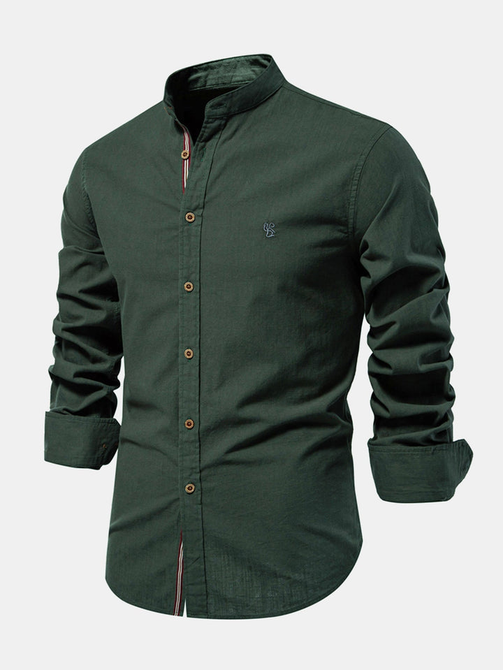 High Neck Linen Effect Long Sleeve Shirt