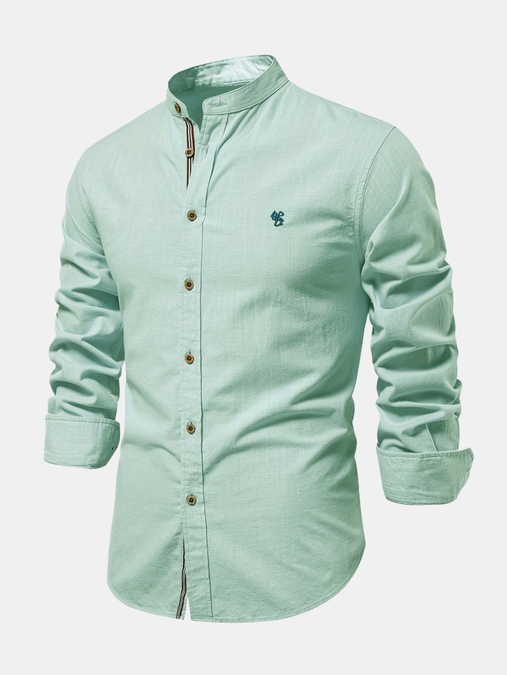 High Neck Linen Effect Long Sleeve Shirt