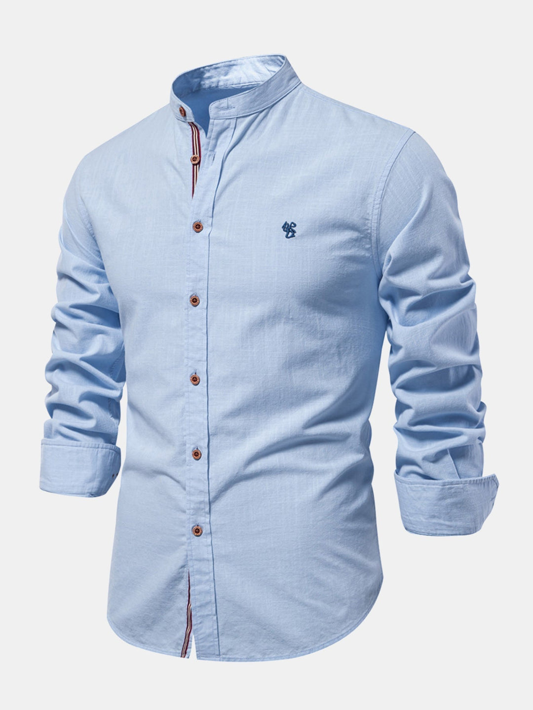 High Neck Linen Effect Long Sleeve Shirt