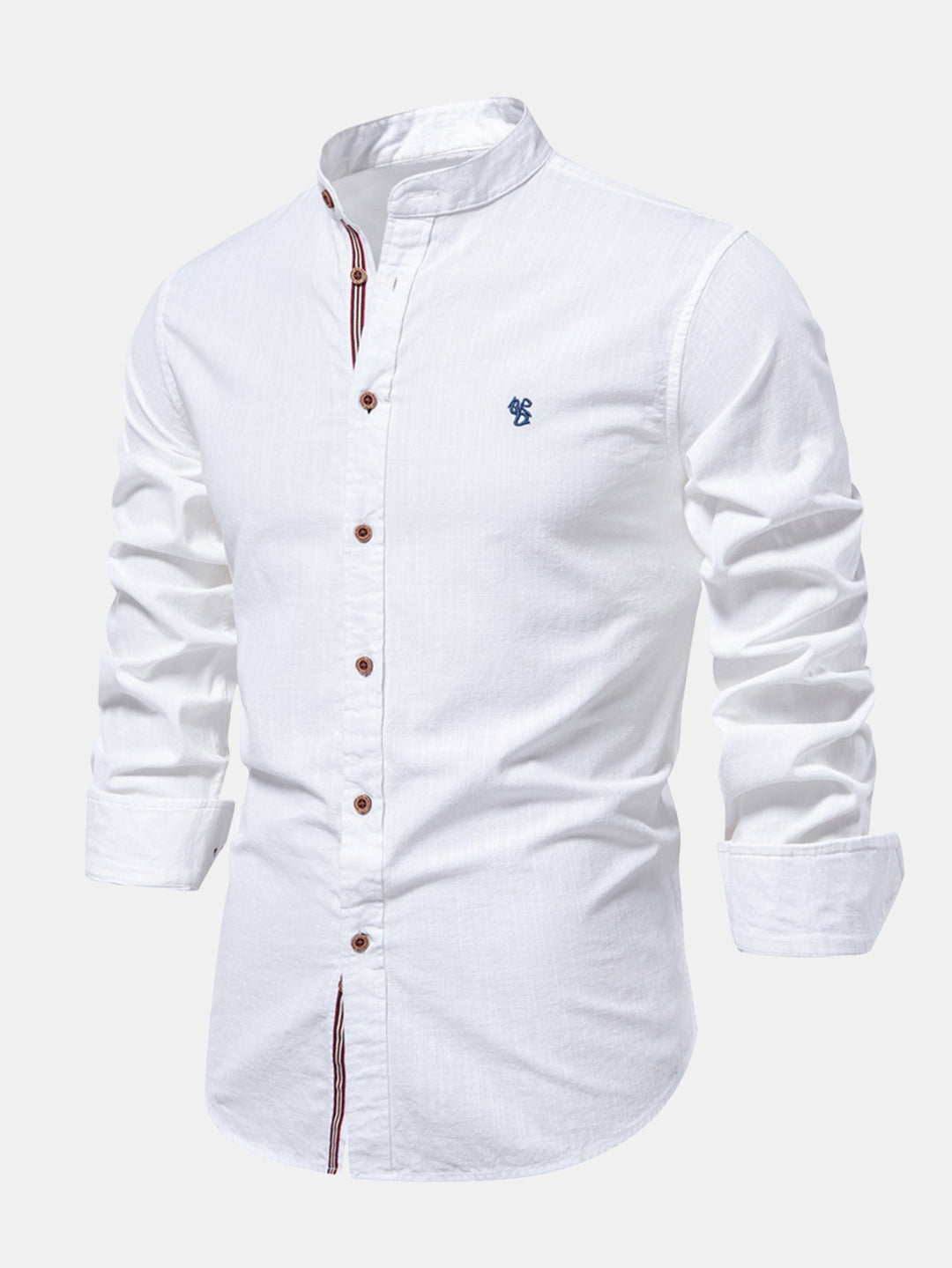 High Neck Linen Effect Long Sleeve Shirt