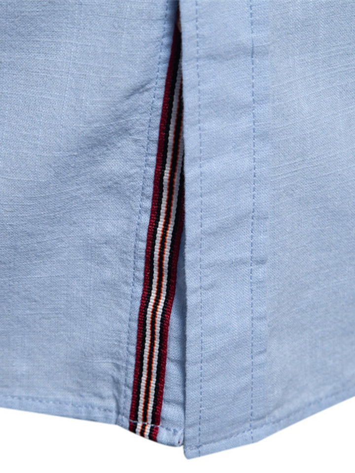 High Neck Linen Effect Long Sleeve Shirt