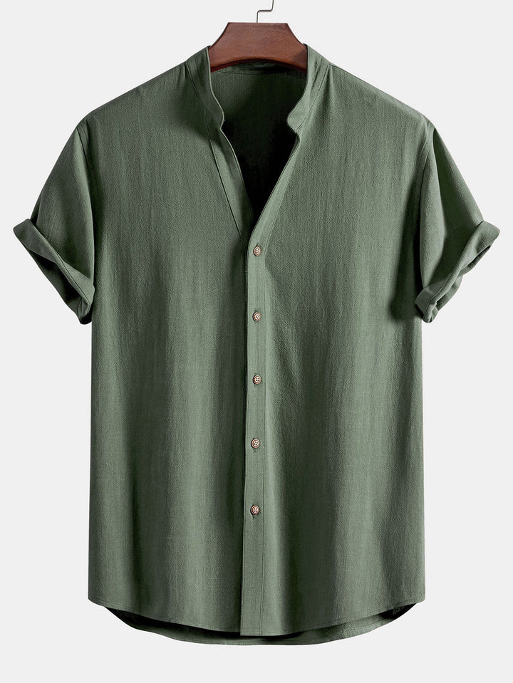 Linen and Rayon Short Sleeve V-Neck Shirt