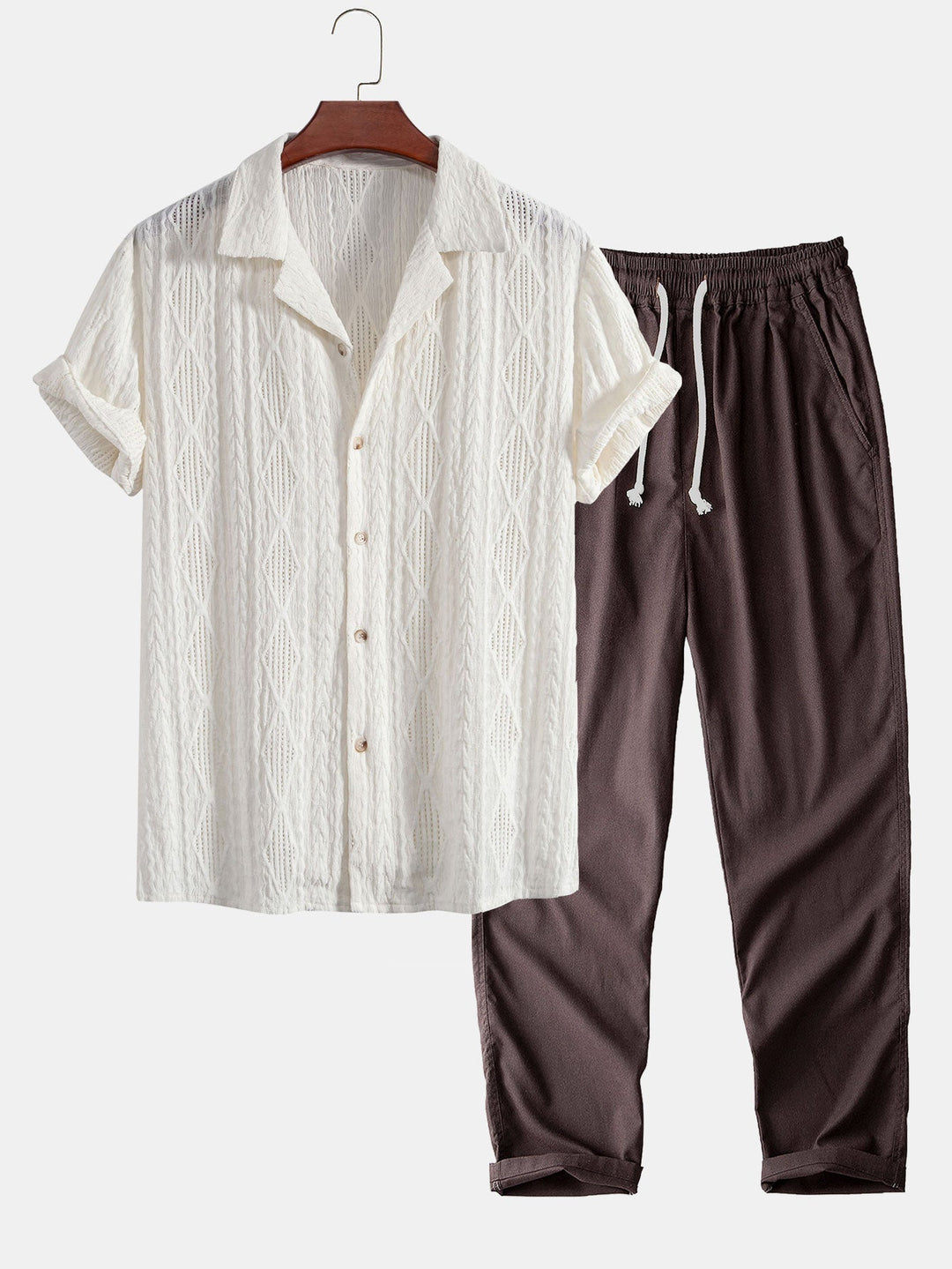 Geometric Jacquard Cuban Shirt and Straight Leg Linen Pants