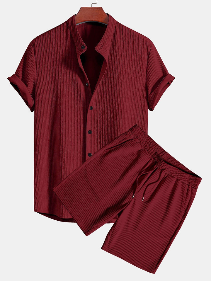 Muscle Ribbed Collar Shirt and Shorts