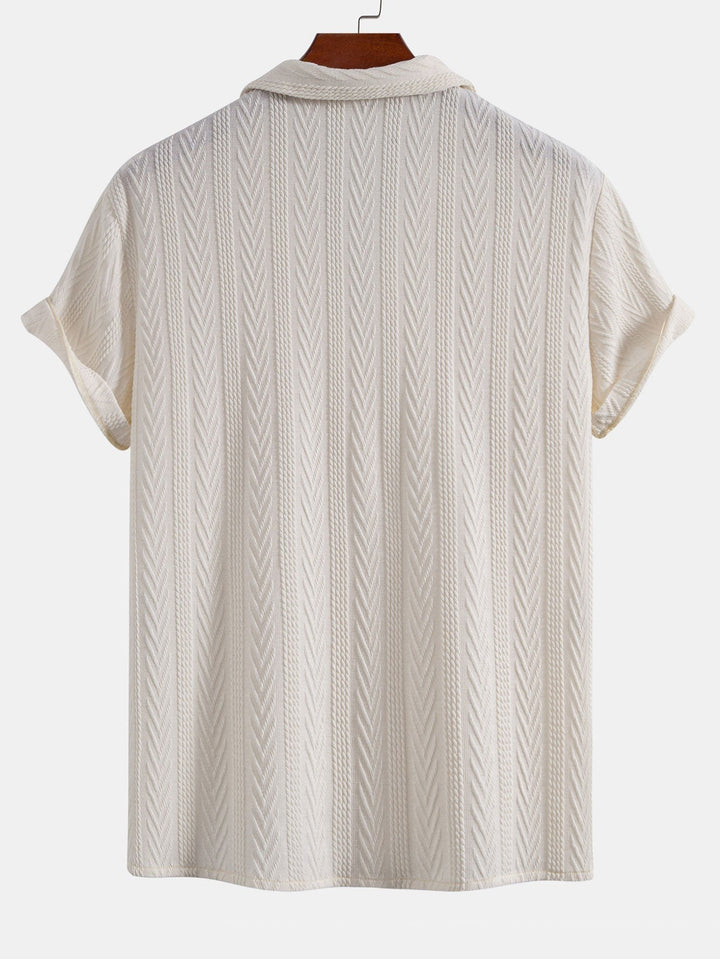 Textured Jacquard Cuban Collar Shirt & Textured Straight Leg Pants