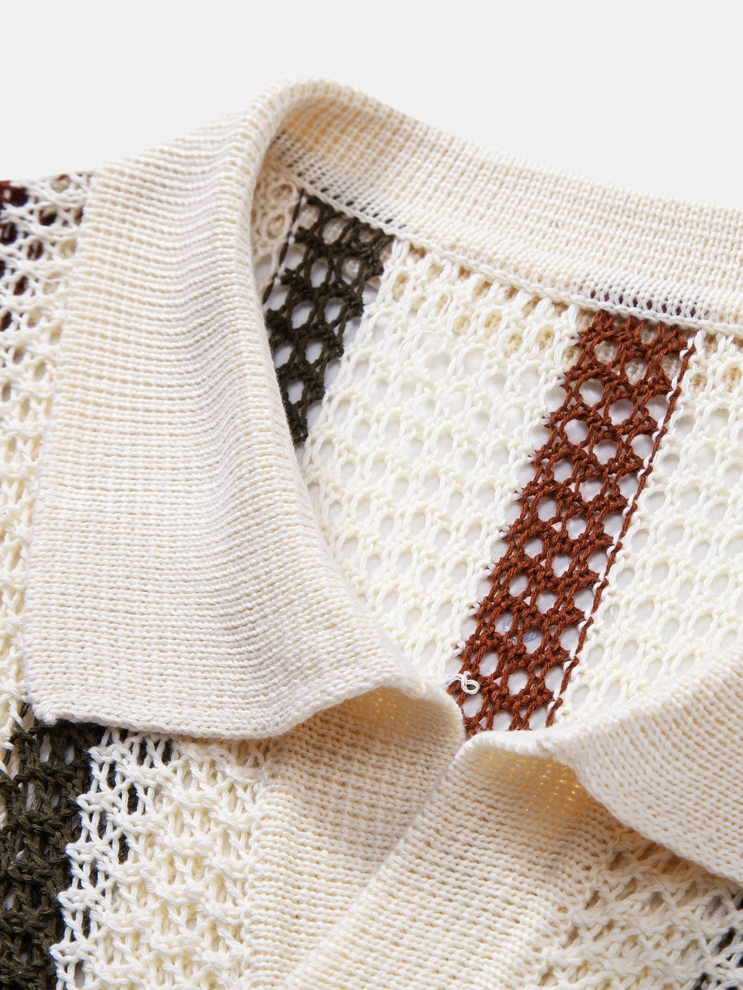 Striped Crochet Polo with V-Neck & Straight Leg Linen Pants