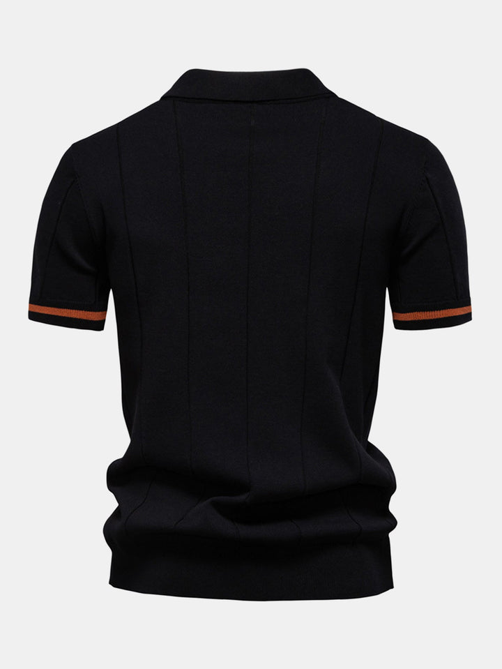 Knitted Polo with Zipper and Contrast Trim