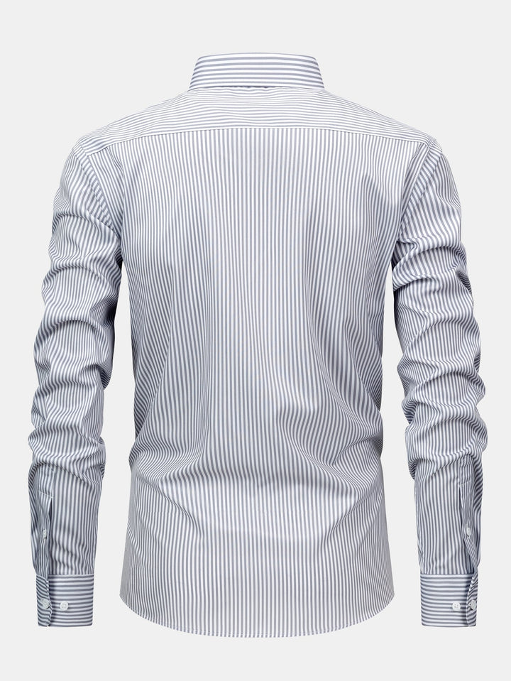 Long Sleeve Striped Shirt with Buttons & Elastic Waist Straight Pants