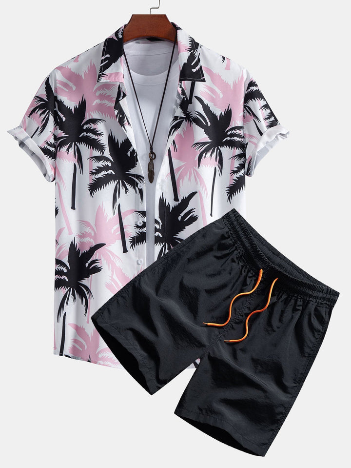 Palm Tree Printed Butt Up Shirts and Swim Shorts