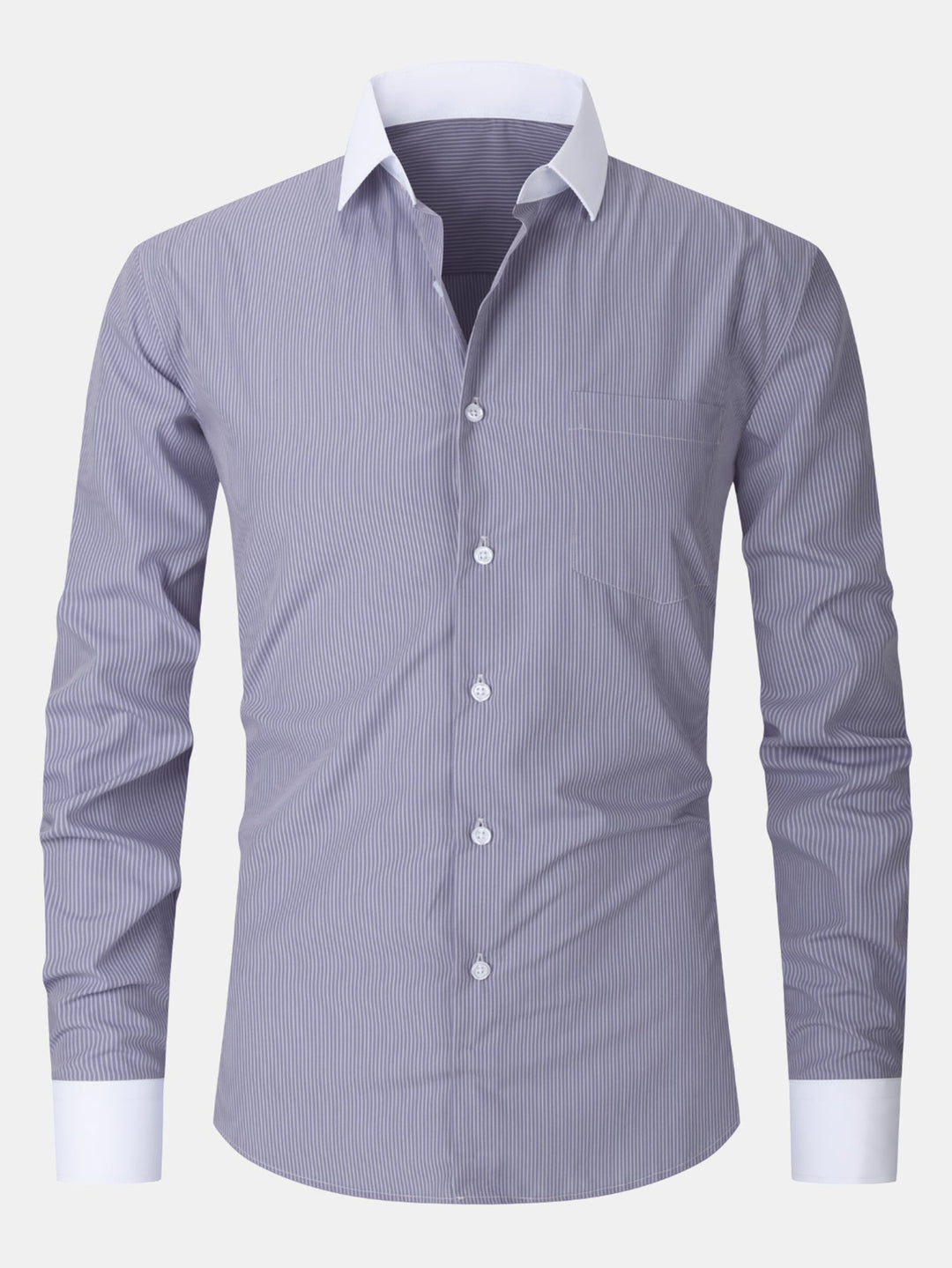 Striped Contrast Collar Dress Shirt