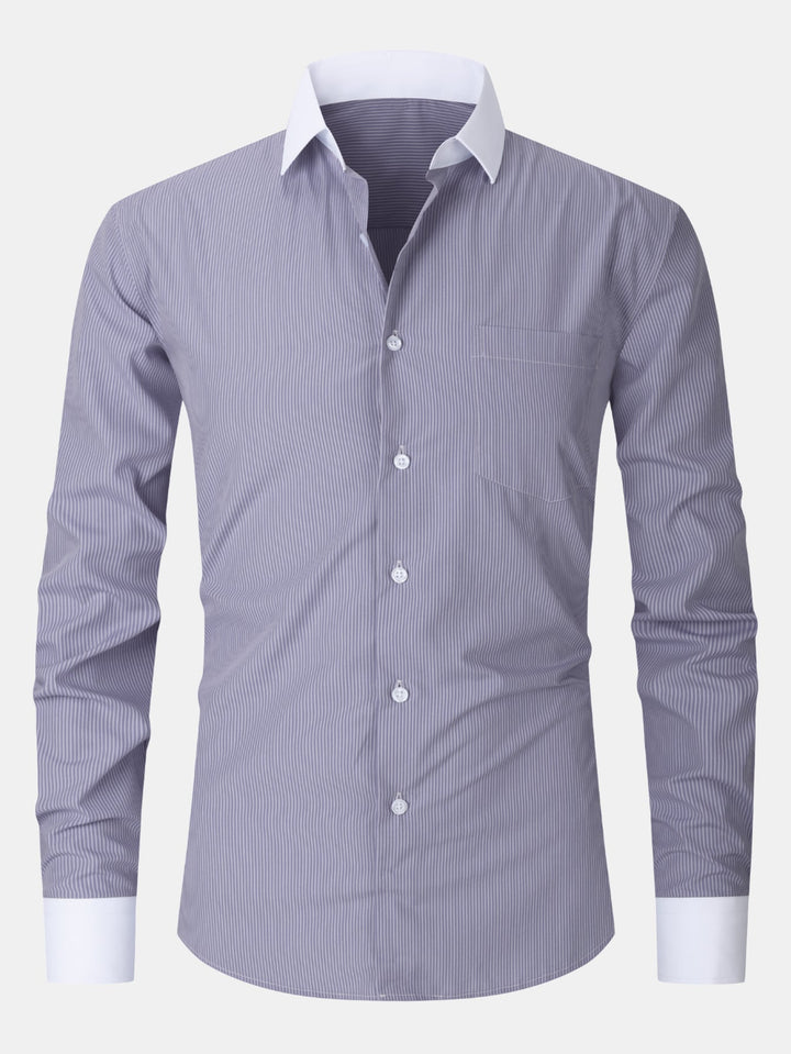 Striped Contrast Collar Dress Shirt