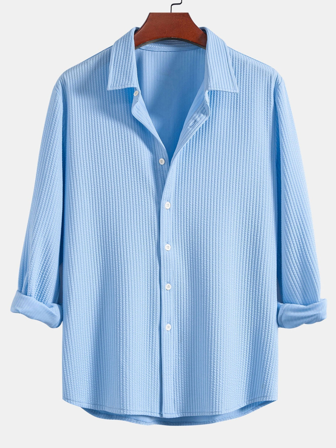 Ribbed Long Sleeve Muscle Fit Shirt, Button-Up & Ribbed Straight Leg Pants