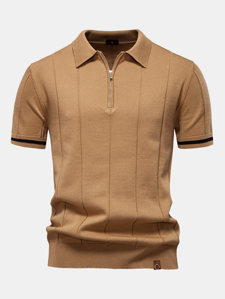 Knitted Polo with Zipper and Contrast Trim