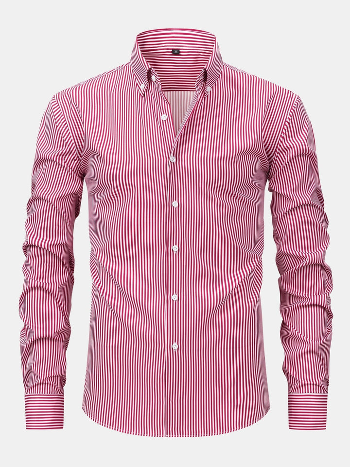 Long Sleeve Striped Shirt with Buttons & Elastic Waist Straight Pants