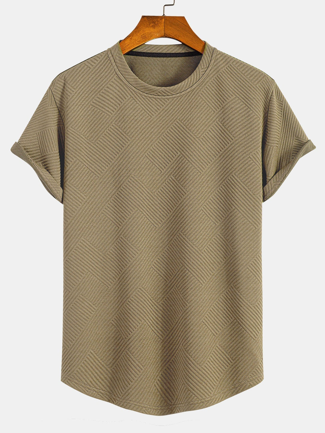 Short Sleeve Striped Jacquard T-Shirt with Curved Hem