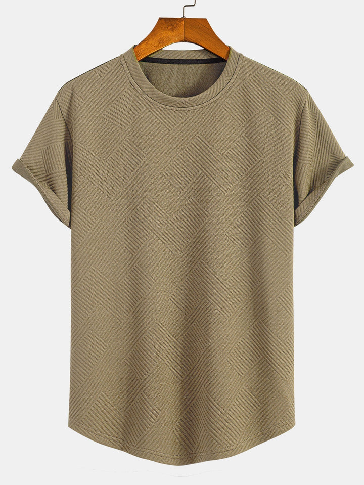 Short Sleeve Striped Jacquard T-Shirt with Curved Hem