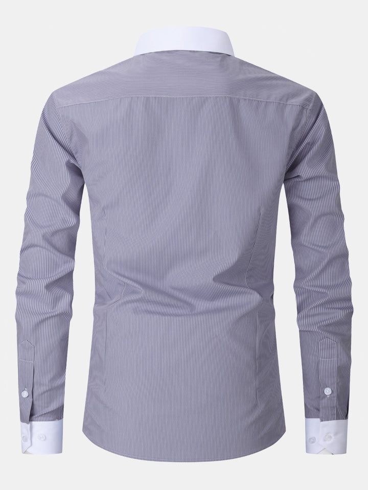 Striped Contrast Collar Dress Shirt
