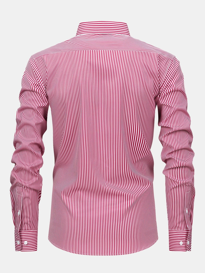 Long Sleeve Striped Shirt with Buttons & Elastic Waist Straight Pants