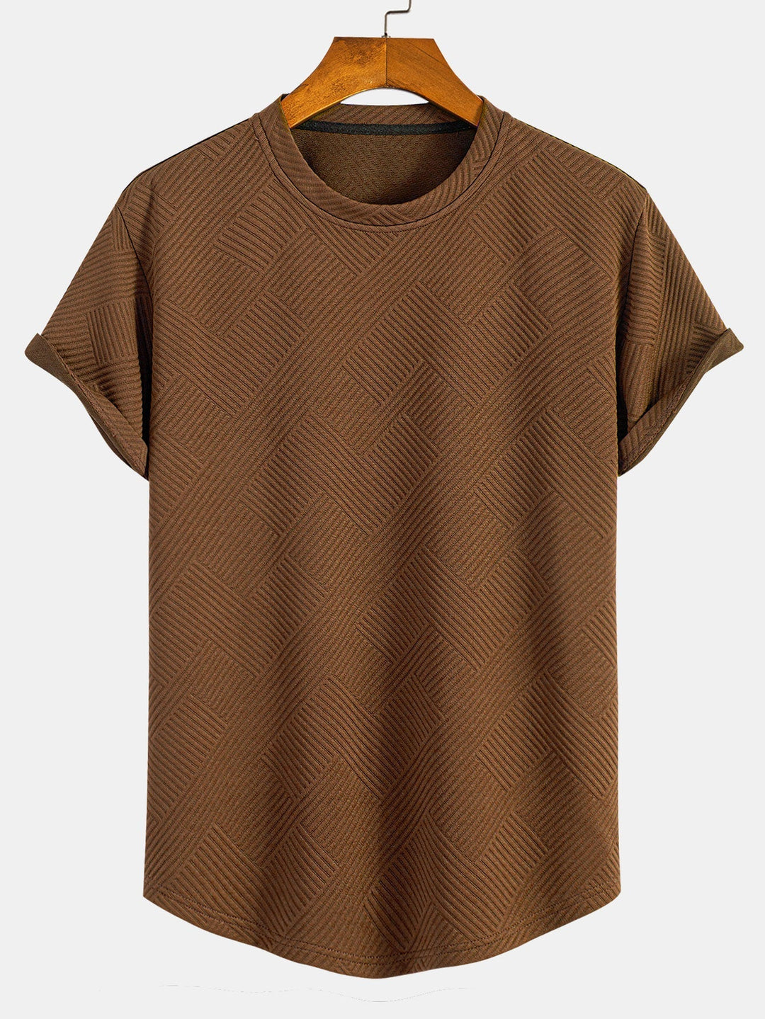 Short Sleeve Striped Jacquard T-Shirt with Curved Hem