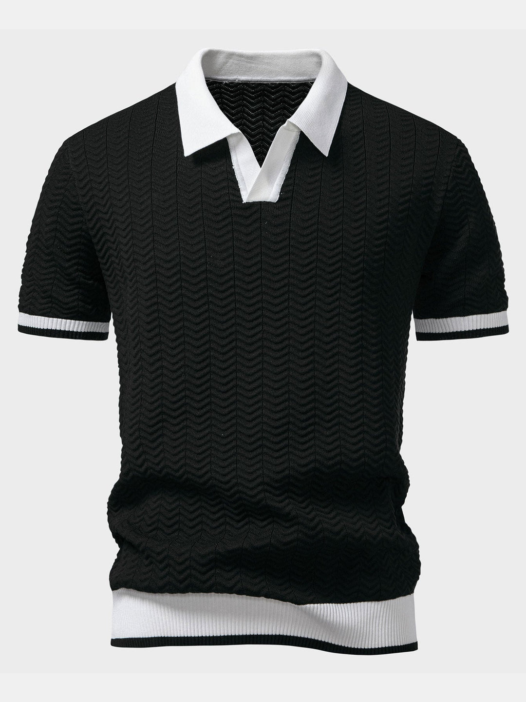 Textured Knit V-Neck Polo