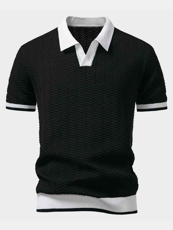 Textured Knit V-Neck Polo